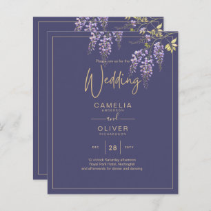 LeahG Purple Gold WISTERIA Floral Wedding INVITE