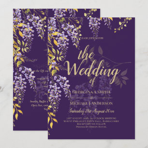LeahG Purple Gold WISTERIA Floral Wedding INVITE