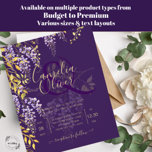 LeahG Purple Gold WISTERIA Floral Wedding INVITE