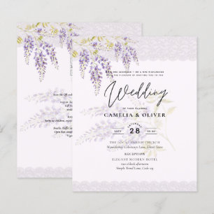 LeahG Purple WISTERIA Lace Floral Wedding INVITE