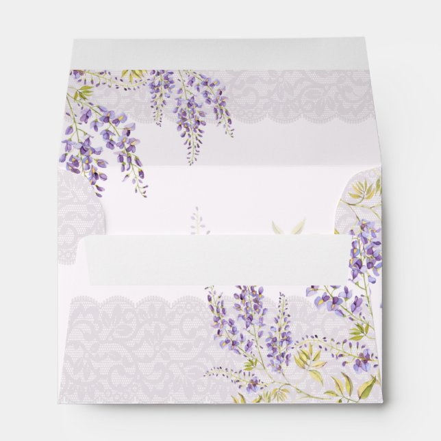 LeahG Purple Wisteria Modern Floral Wedding Envelope (Back (Bottom))