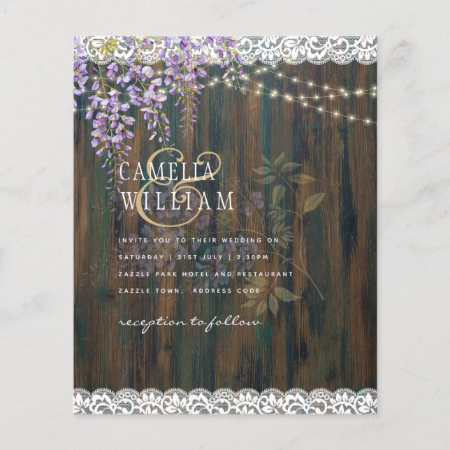 LeahG Purple WISTERIA Rustic Lace Wedding Flyer (Front)
