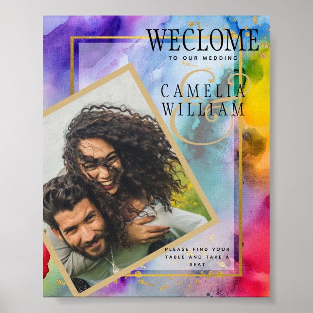 LeahG Rainbow Ink PHOTO Wedding WELCOME SIGN (Front)