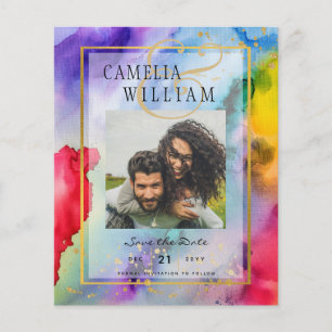 LeahG Rainbow Pride Ink PHOTO Wedding Save Date Flyer