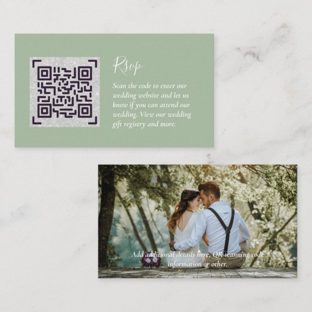 LeahG RSVP QR Code PHOTO Details Wedding Card (Front/Back)