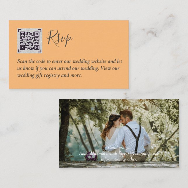 LeahG RSVP QR Code PHOTO Details Wedding Card (Front/Back)