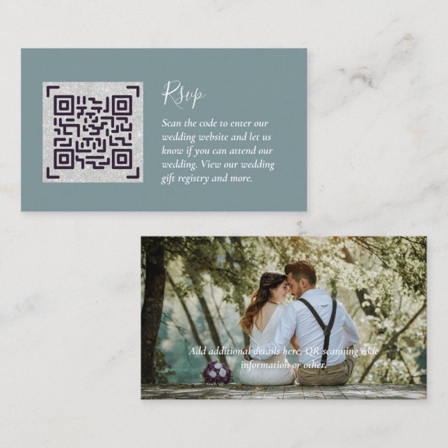 LeahG RSVP QR Code PHOTO Details Wedding Card (Front/Back)