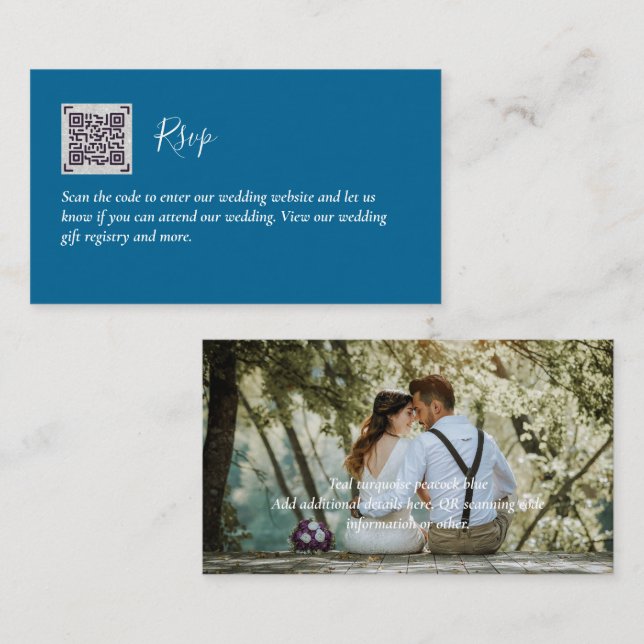 LeahG RSVP QR Code PHOTO Details Wedding Card (Front/Back)