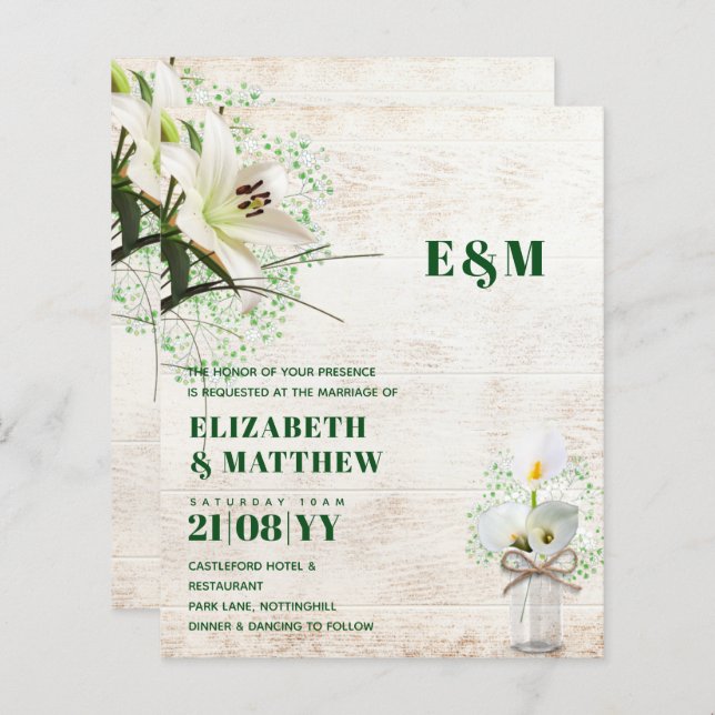 LeahG Rustic Calla Lily Floral Wedding Invite  (Front/Back)
