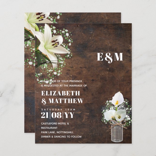 LeahG Rustic Calla Lily Floral Wedding Invite  (Front/Back)