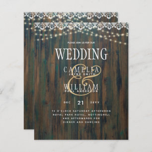 LeahG Rustic Wood Lace Lights Wedding Invite