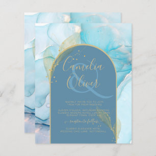 LeahG Sea Glass Gold Ink Aqua Blue Wedding INVITE
