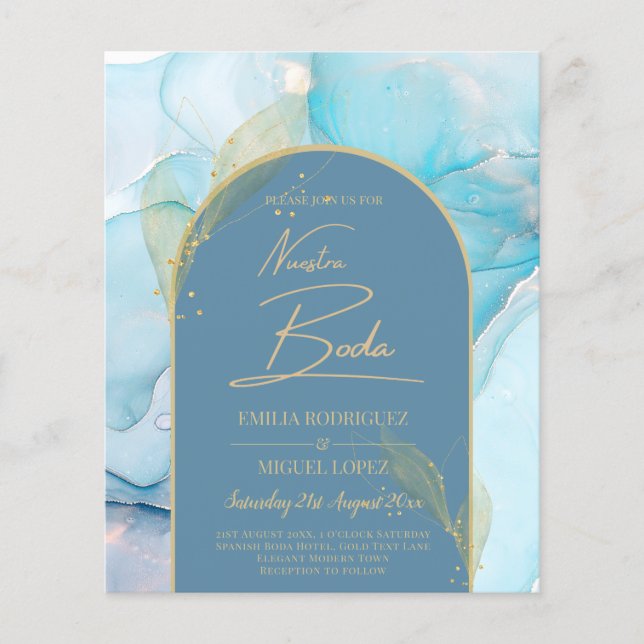 LeahG Sea Glass Gold Ink Aqua Blue Wedding INVITE Flyer (Front)