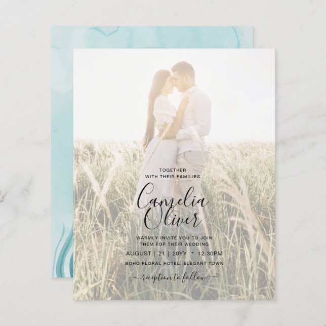 LeahG Sea Glass Ocean Coral Turquoise Blue INVITE (Front/Back)