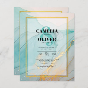 LeahG Sea Glass Teal Gold INK Wedding INVITE