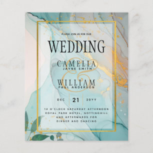 LeahG Sea Glass Teal Gold INK Wedding INVITE Flyer
