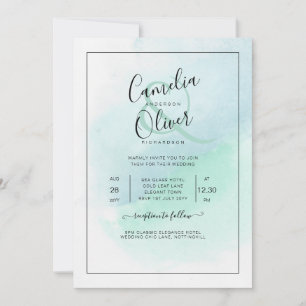 LeahG Sea Glass Turquoise Teal Blue Wedding INVITE