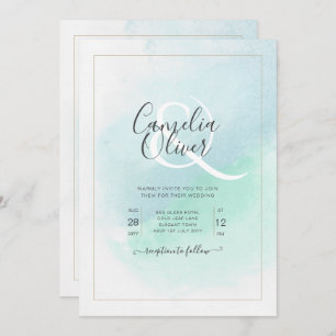 LeahG Sea Glass Turquoise Teal Blue Wedding INVITE