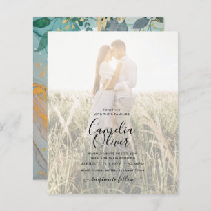 LeahG Seaglass Ink Teal Gold Greenery Wedding Inv