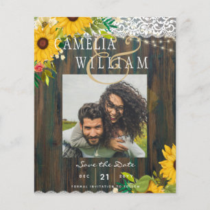 LeahG Sunflowers Wedding Rustic Wood Lace Flyer