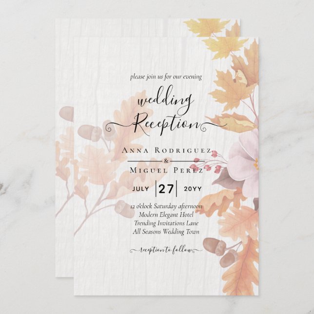 LeahG Terracotta Fall Leaves Wedding Invite (Front/Back)