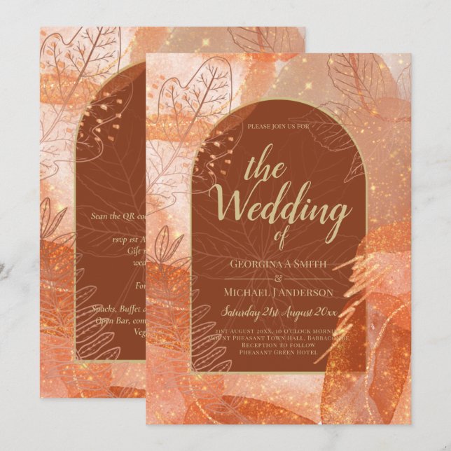 LeahG Terracotta Gold Autumn FALL Wedding Invite (Front/Back)
