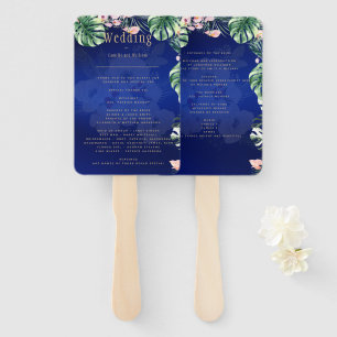LeahG Tropical Blue Green Pink Floral Wedding Hand Fan