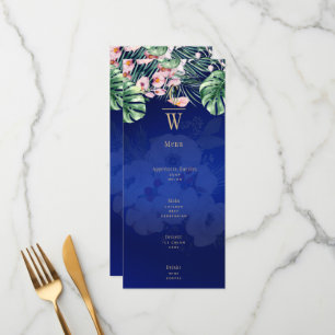 LeahG Tropical Blue Green Pink Floral Wedding Menu