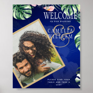 LeahG Tropical Blue Green Pink Floral Wedding Poster