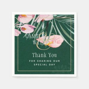 LeahG Tropical Green Pink Botanical Wedding Napkin