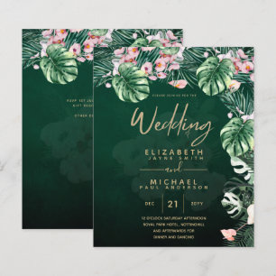 LeahG Tropical Green Pink Floral Leaf Wedding