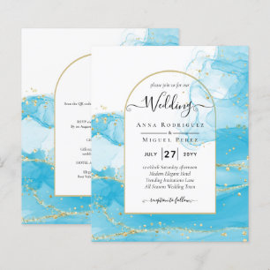 LeahG Turquoise Gold Aqua Blue Wedding INVITE