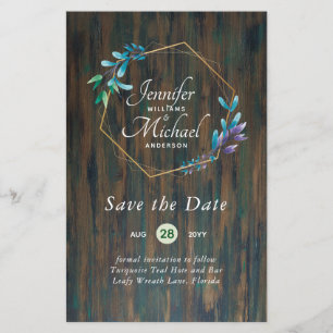 LeahG Watercolor Leaves Modern Save Date Wedding
