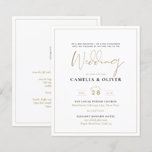LeahG White Gold Classic Typography Wedding Invite