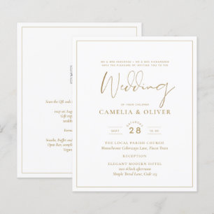 LeahG White Gold Classic Typography Wedding Invite