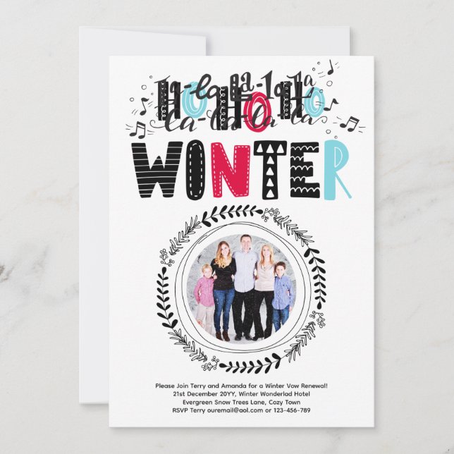 LeahG Winter Folkart Photo Vow Renewal or Wedding Invitation (Front)