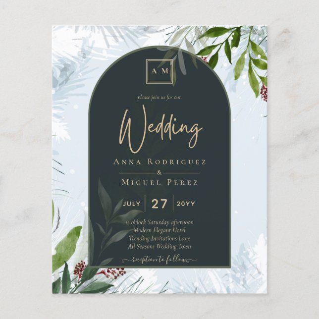 LeahG Winter Wedding Aqua Blue Green INVITE (Front)