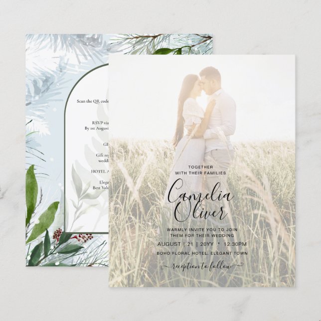 LeahG Winter Wedding Aqua Blue Green INVITE (Front/Back)