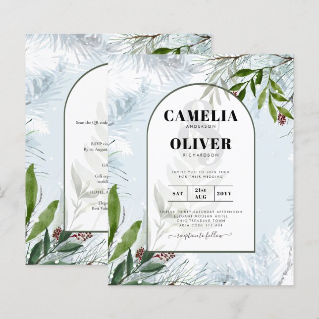 LeahG Winter Wedding Aqua Blue Green INVITE (Front/Back)