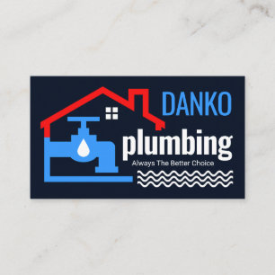 Leaking Blue Faucet Under Building Business Card