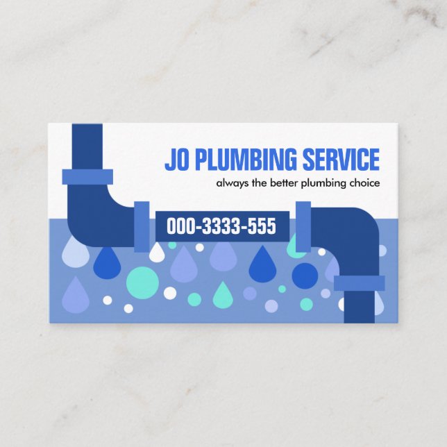 Leaking Blue Pipe Water Drops Plumbing Contractor Business Card (Front)