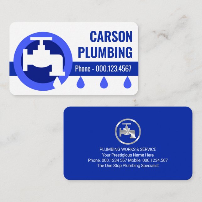 Leaking Faucet Blue Water Waves Business Card (Front/Back)