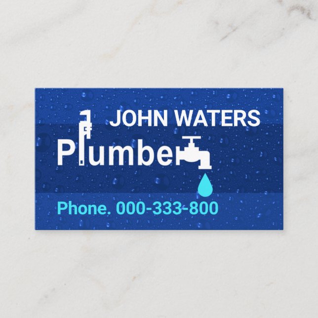 Leaking Faucet In Blue Waterdrops Business Card (Front)
