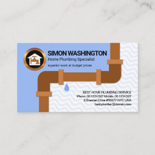 Leaking Plumbing Pipe Blue Wavy Water Pipe Fitter Business Card