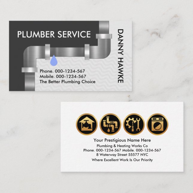 Leaking Plumbing Pipe Plumber Service Business Card (Front/Back)