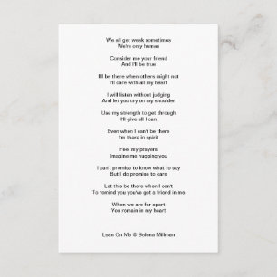 "Lean On Me" Poem Enclosure Card