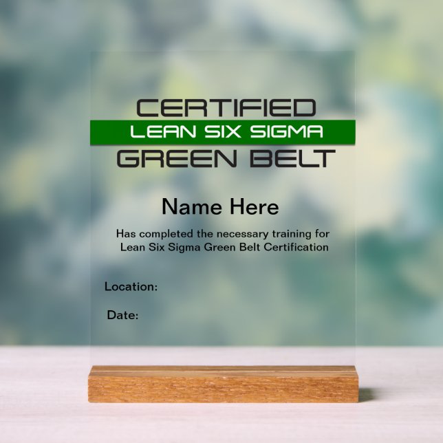 Lean SS Green Belt Award (Customisable) Acrylic Sign (Neutral)