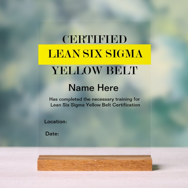 Lean SS Yellow Belt Award (Customisable) Acrylic Sign (Neutral)