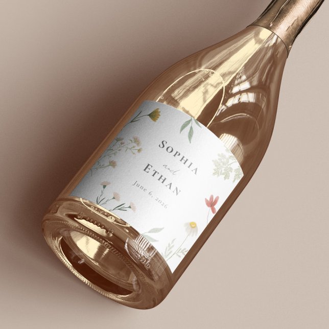 Leander Wildflower Wedding Sparkling Wine Label (Creator Uploaded)