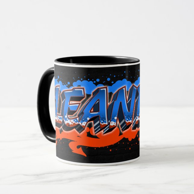 Leandro First name name Graffiti blue orange cup (Front Left)